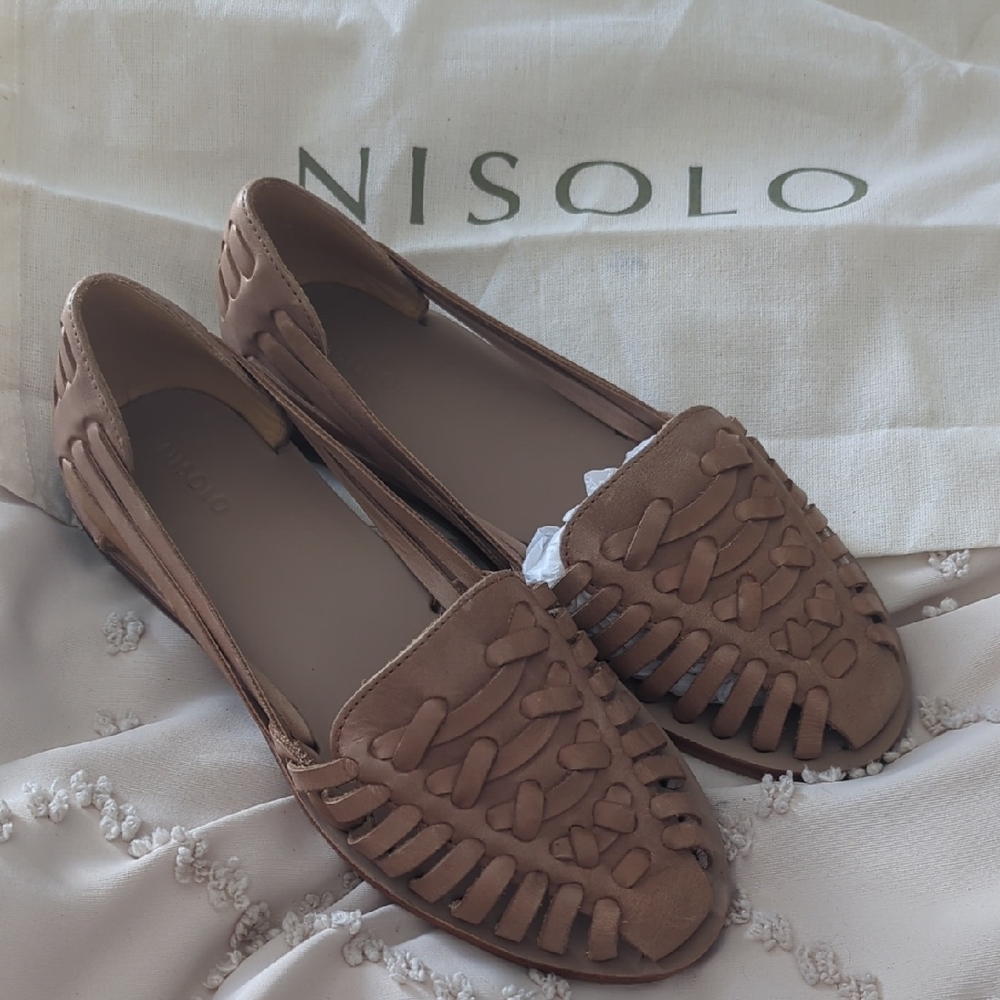 Nisolo Tan Woven Leather Flats